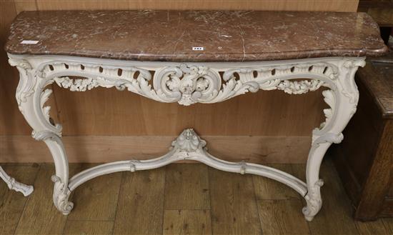 A painted console table with rouge marble top W.130cm